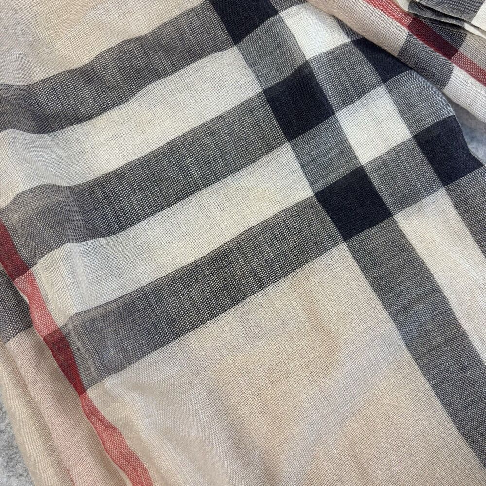 Burberry London Wide Check Wool Silk Scarf Stole Shawl 84" x 29" Made in Italy - Picture 3 of 12